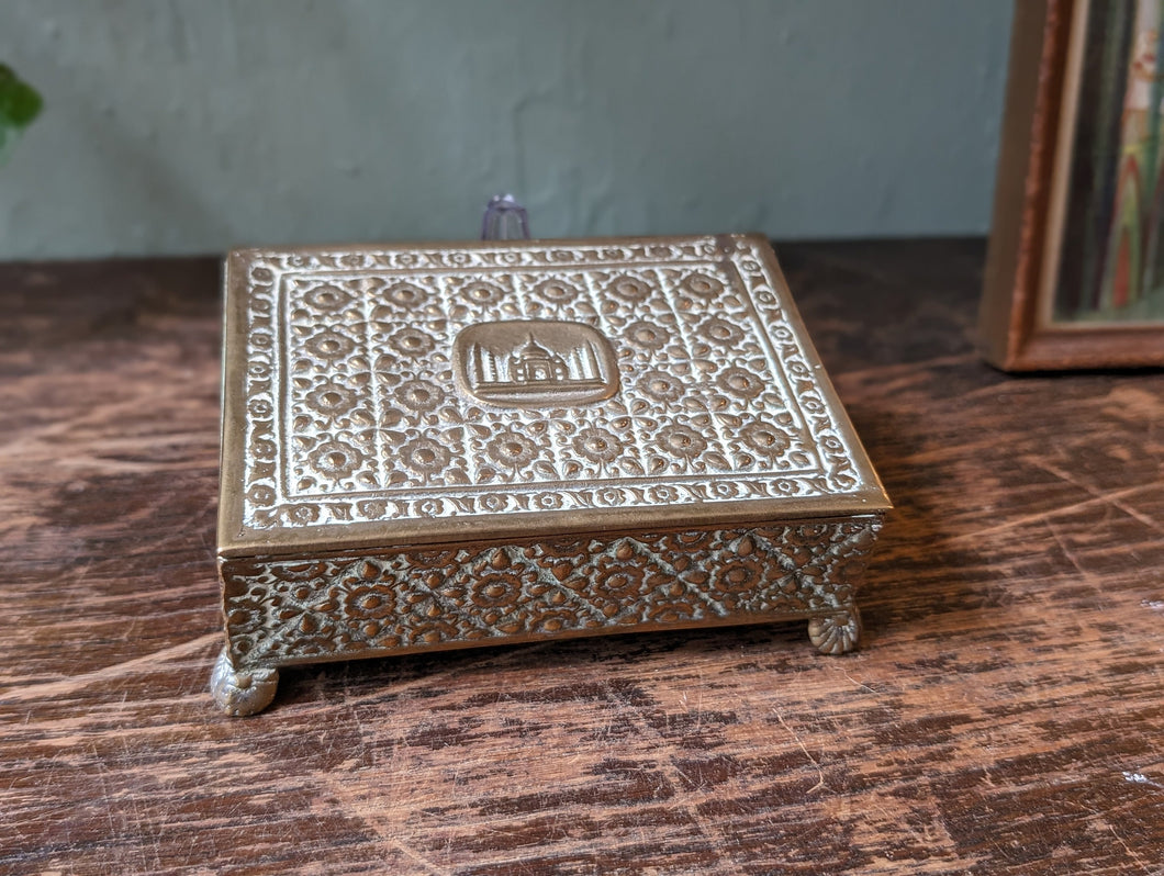 Antique Indian Velvet Lined Brass Casket Box