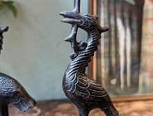 Load image into Gallery viewer, Vintage Japanese Bronze Crane on a Turtle Candle Holders
