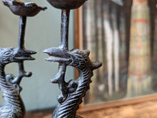 Load image into Gallery viewer, Vintage Japanese Bronze Crane on a Turtle Candle Holders
