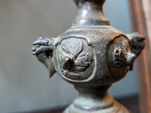 Load image into Gallery viewer, Japanese Meiji Bronze Candle Stick / Alter Stick
