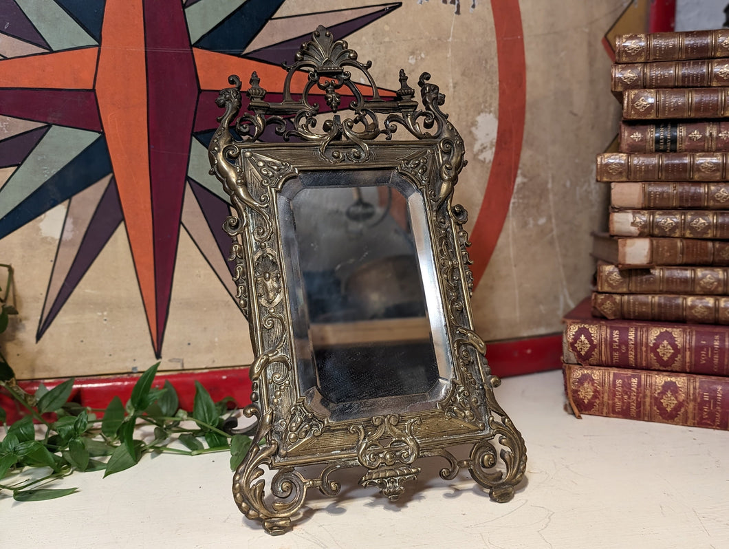 Antique Victorian Ornate Brass Table Mirror