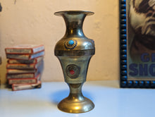 Load image into Gallery viewer, Mid Century Jeweled Brass Vase
