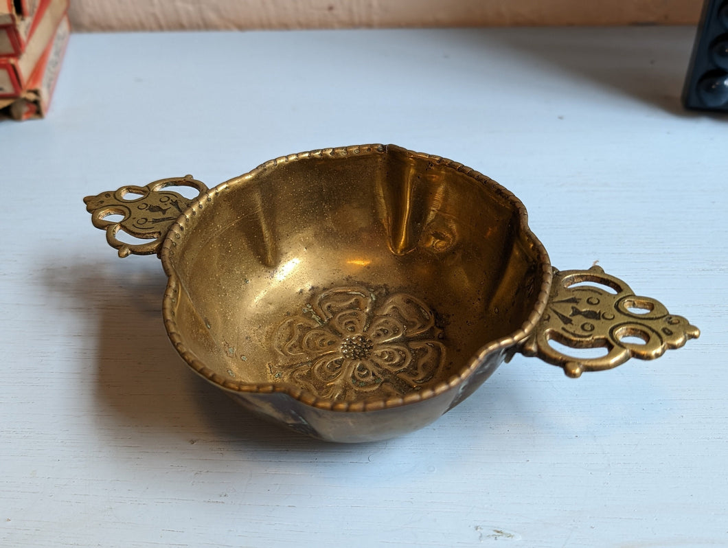Antique English Brass Porringer Serving Bowl