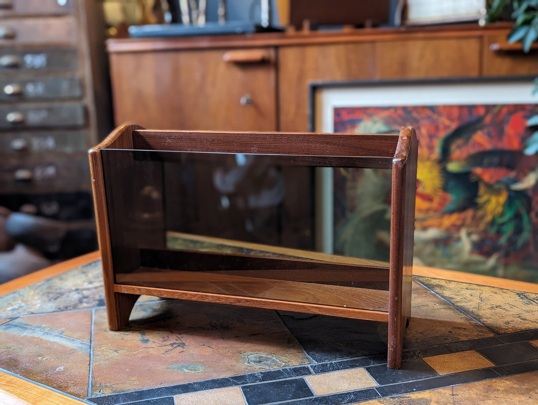 Mid Century Danish Smoked Glass Magazine Rack