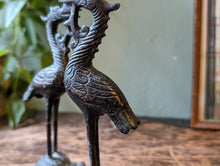 Load image into Gallery viewer, Vintage Japanese Bronze Crane on a Turtle Candle Holders
