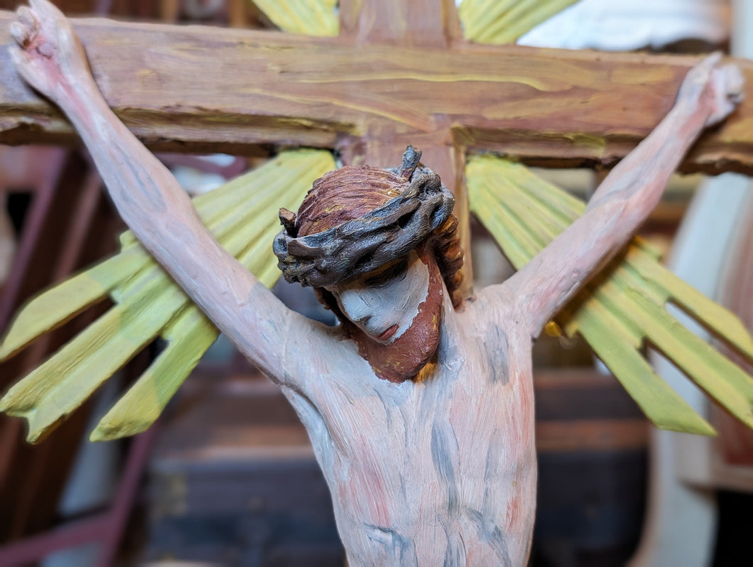 Large Vintage Continental Wooden Crucifix