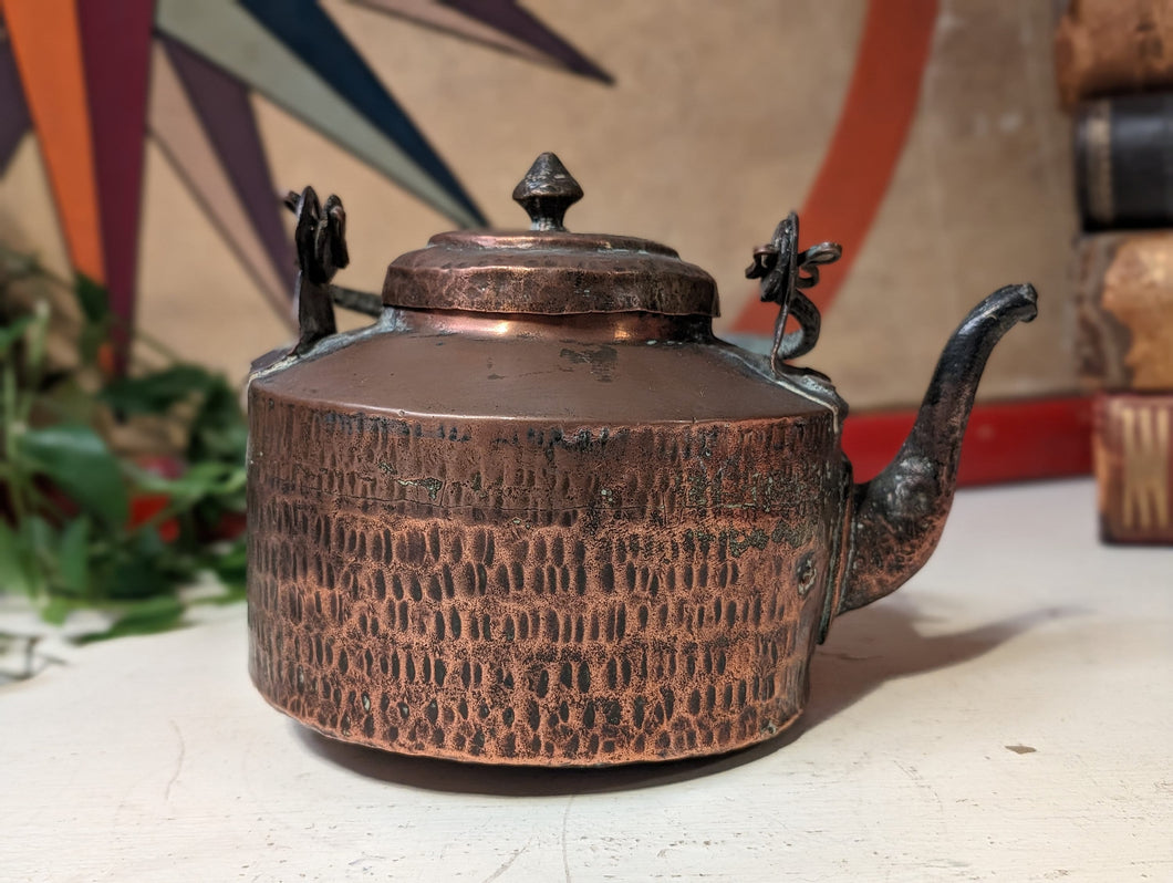 Antique Rustic Hammered Copper Tea Kettle