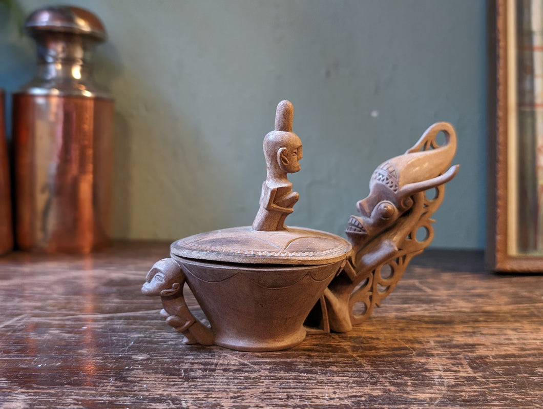 Vintage Pacific Islands Carved Lidded Bowl