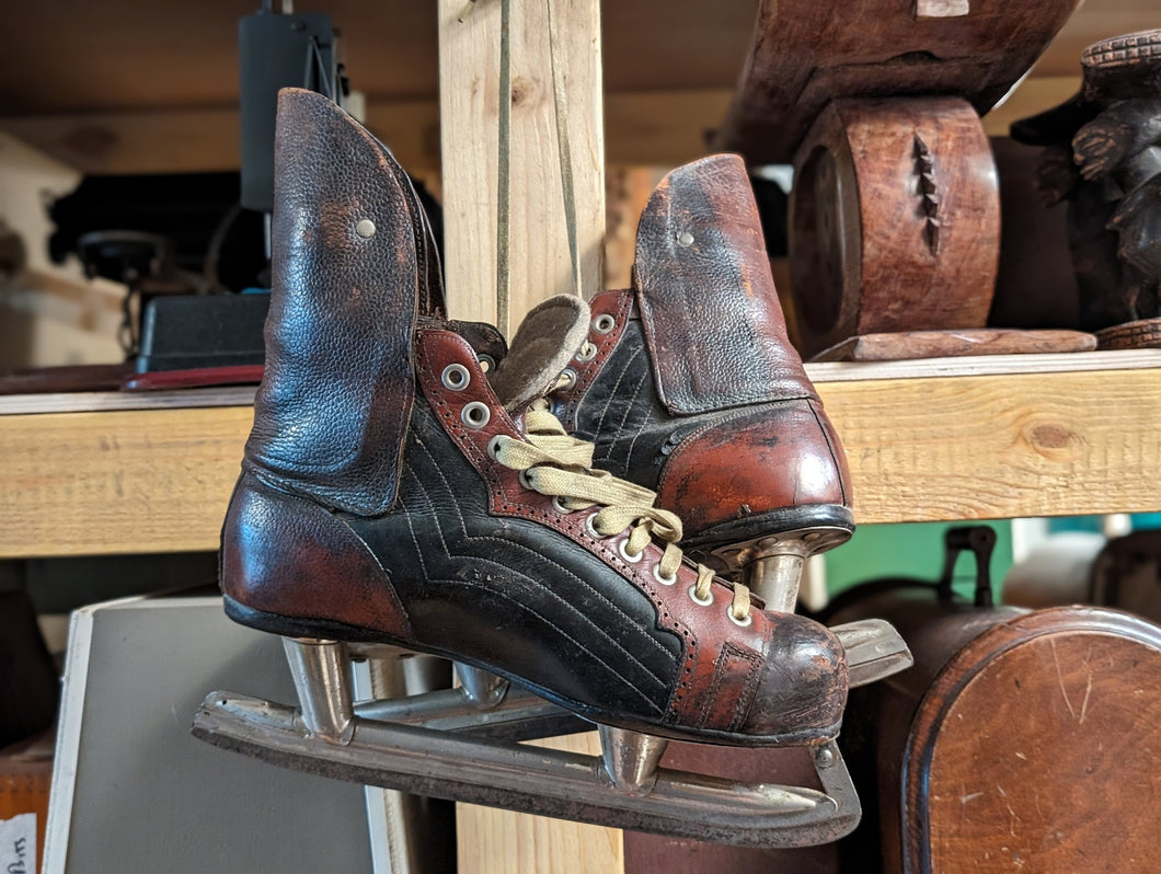 Pair of Vintage Leather Ice Skates - Circa 1930's
