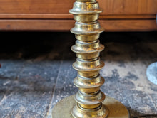 Load image into Gallery viewer, Large Vintage Brass Bobbin Table Lamp
