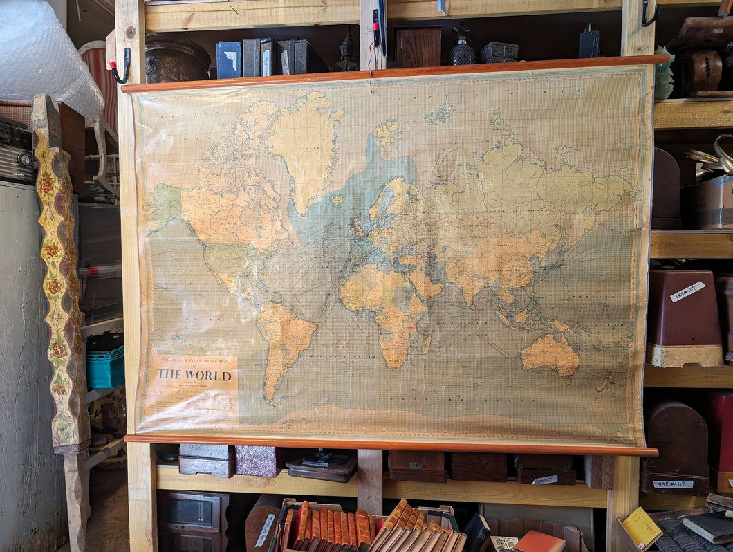 Very Large 1960's World Map Wall Chart / Hanging Map