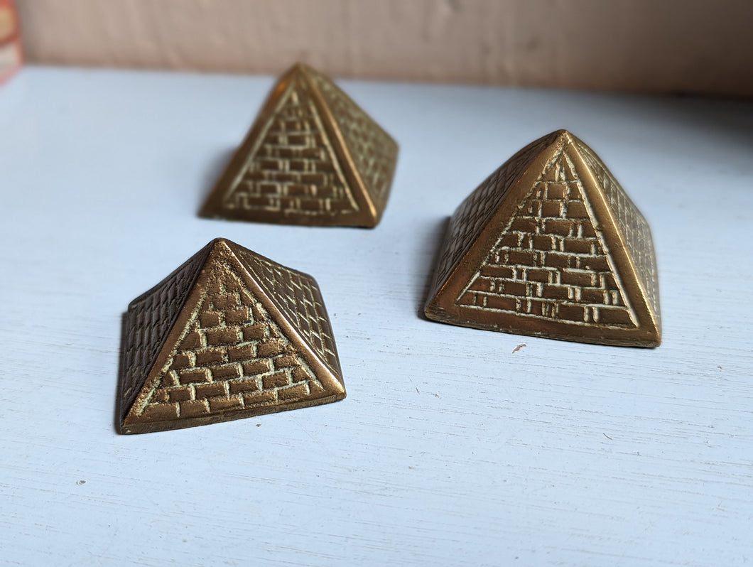 Vintage Brass Encryption Pyramid Paperweights