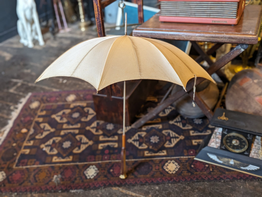 Antique Edwardian Horn Handle Velvet Parasol / Umbrella