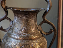 Load image into Gallery viewer, 1920&#39;s Indian Engraved  Brass Snake Handle Vase / Ewer
