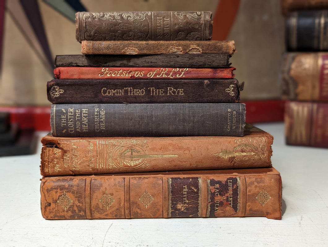 Collection of Antique Leather and Cotton Bound Books - Poetry etc.