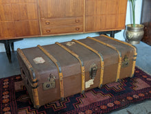 Load image into Gallery viewer, Antique Wooden Framed Steamer Trunk
