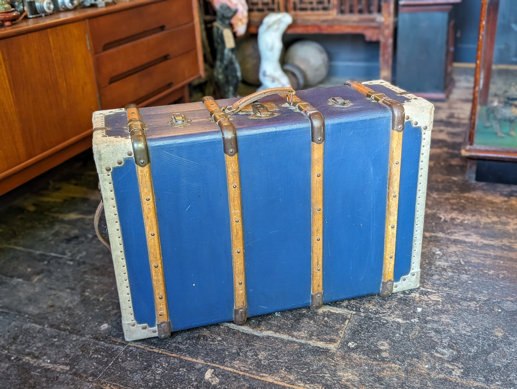 1930's Wooden Framed Blue Steamer Trunk
