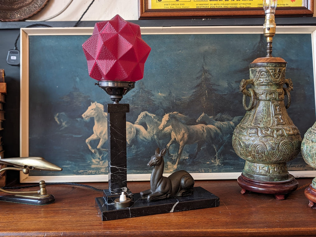 1930's Art Deco Marble and Bronze Table Lamp