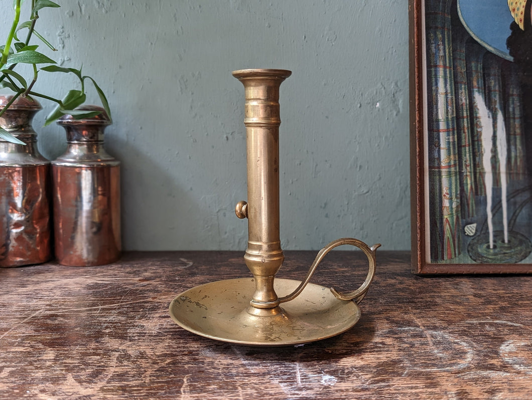 Antique Brass Chamber Stick Candlestick Candle Holder