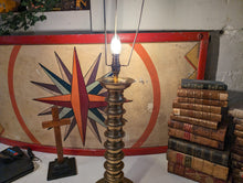 Load image into Gallery viewer, Large Vintage Brass Bobbin Table Lamp
