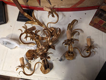 Load image into Gallery viewer, 5 Vintage Holywood Regency Style Gilt Tole Wall Sconces

