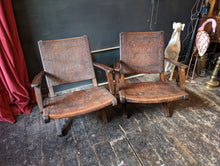Load image into Gallery viewer, Pair of 1960&#39;s Angel Pazmino Teak and Leather Folding Chair - Aztec Design
