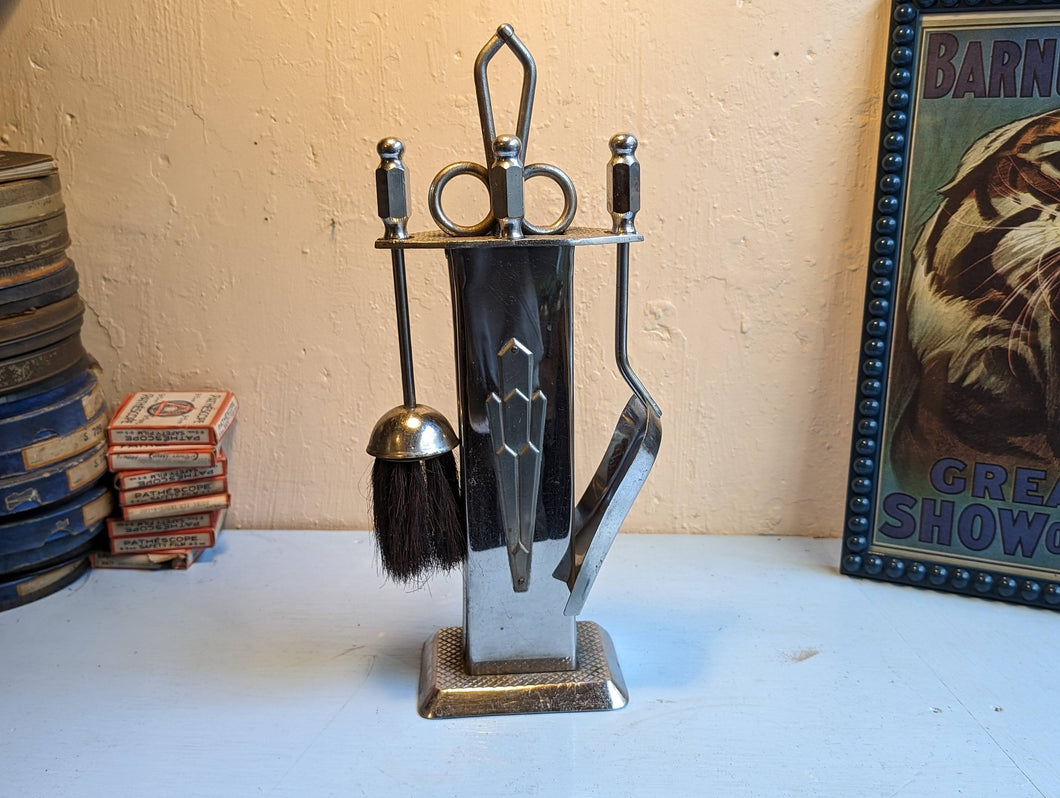 1920's Art Deco Chrome Fire Companion Set