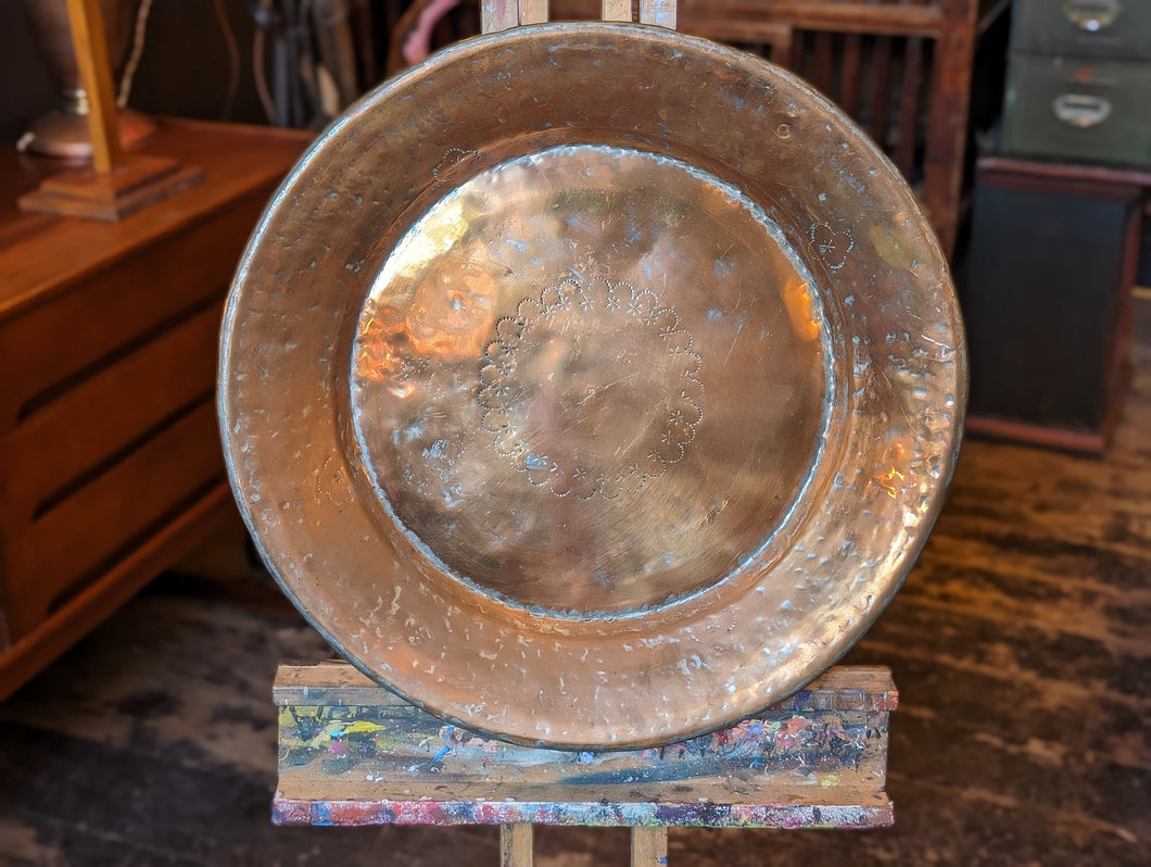 Antique Indian Engraved Copper Charger / Tray