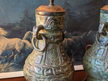 Load image into Gallery viewer, Pair of Cast Bronze Chinoiserie Table Lamps
