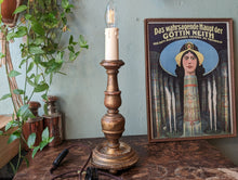 Load image into Gallery viewer, Antique Turned Candlestick Converted to Lamp
