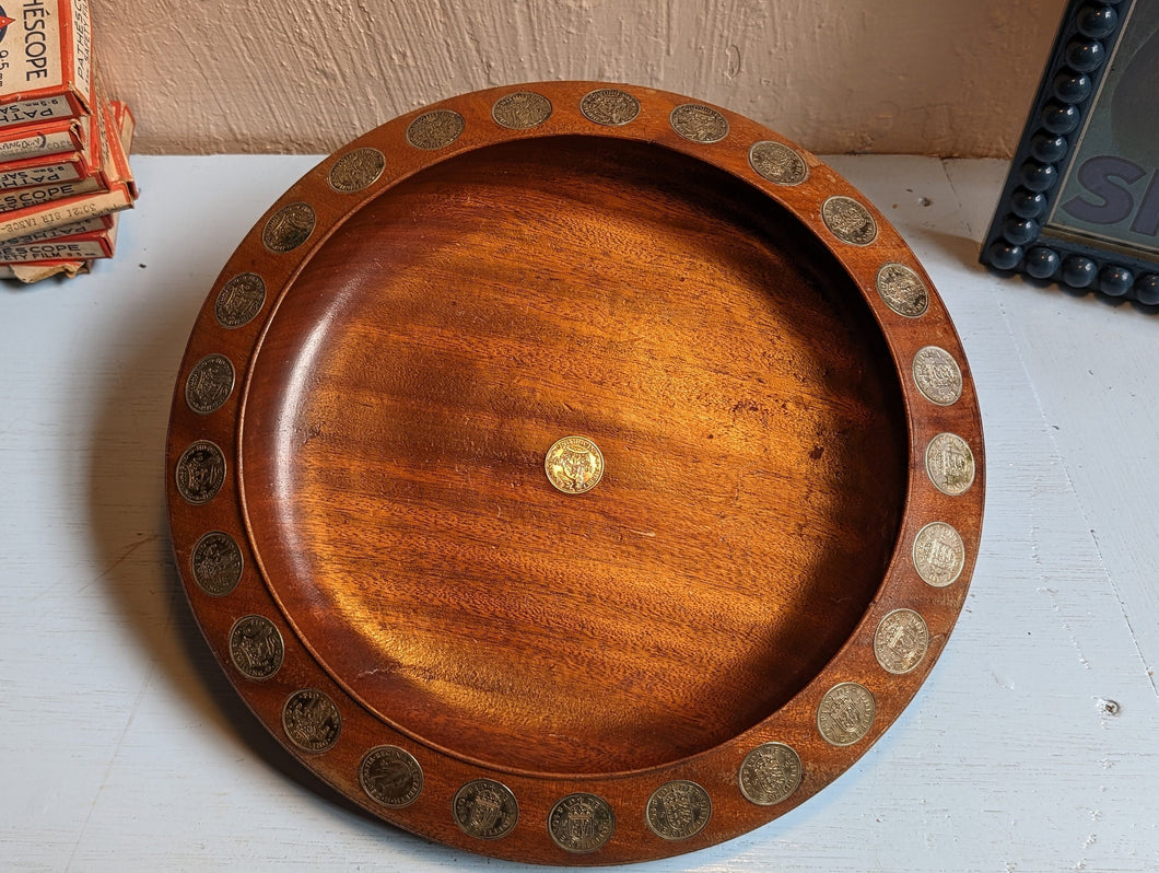 Mid Century Beach Turned Wooden Bowl With Inset Shilling Coins