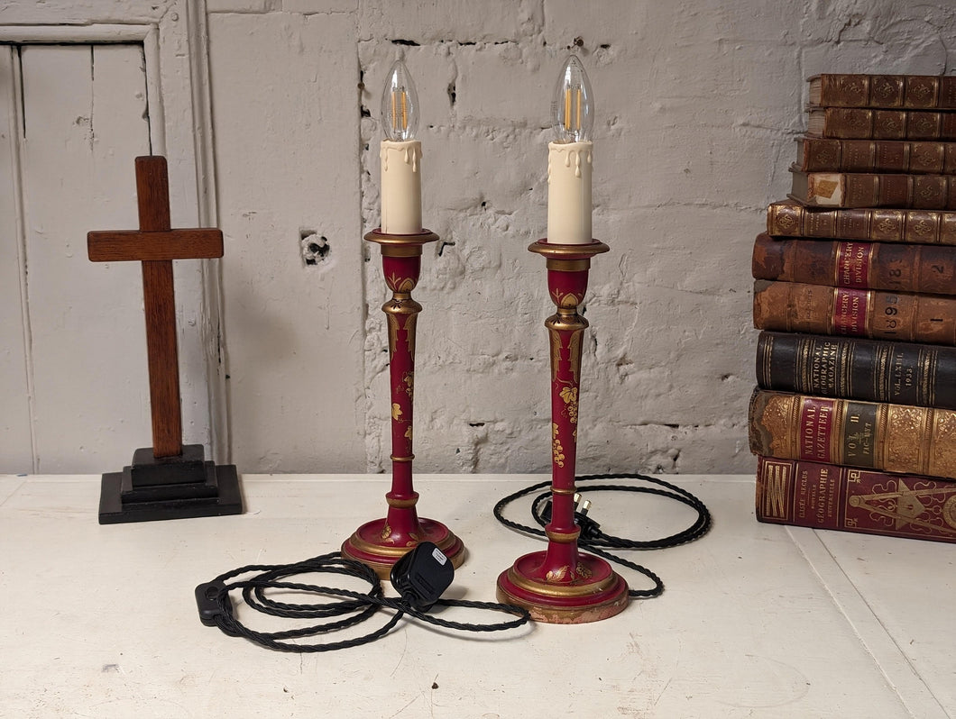 Pair of 1920's Rewired Chinoiserie Table Lamps