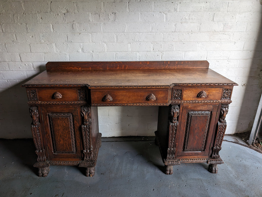 Victorian Antique Carved Oak Breakfront Hall Table