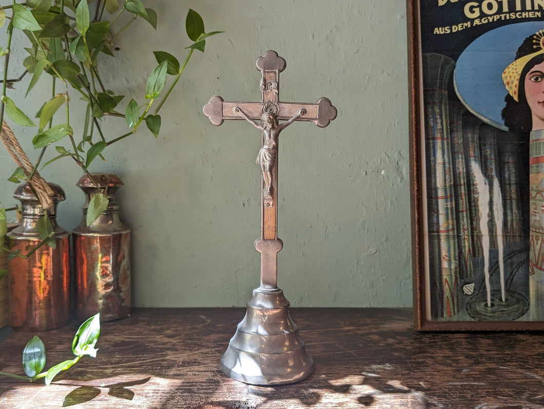 Vintage Freestanding Pewter Cross / Crucifix