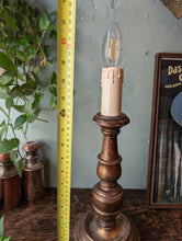 Load image into Gallery viewer, Antique Turned Candlestick Converted to Lamp
