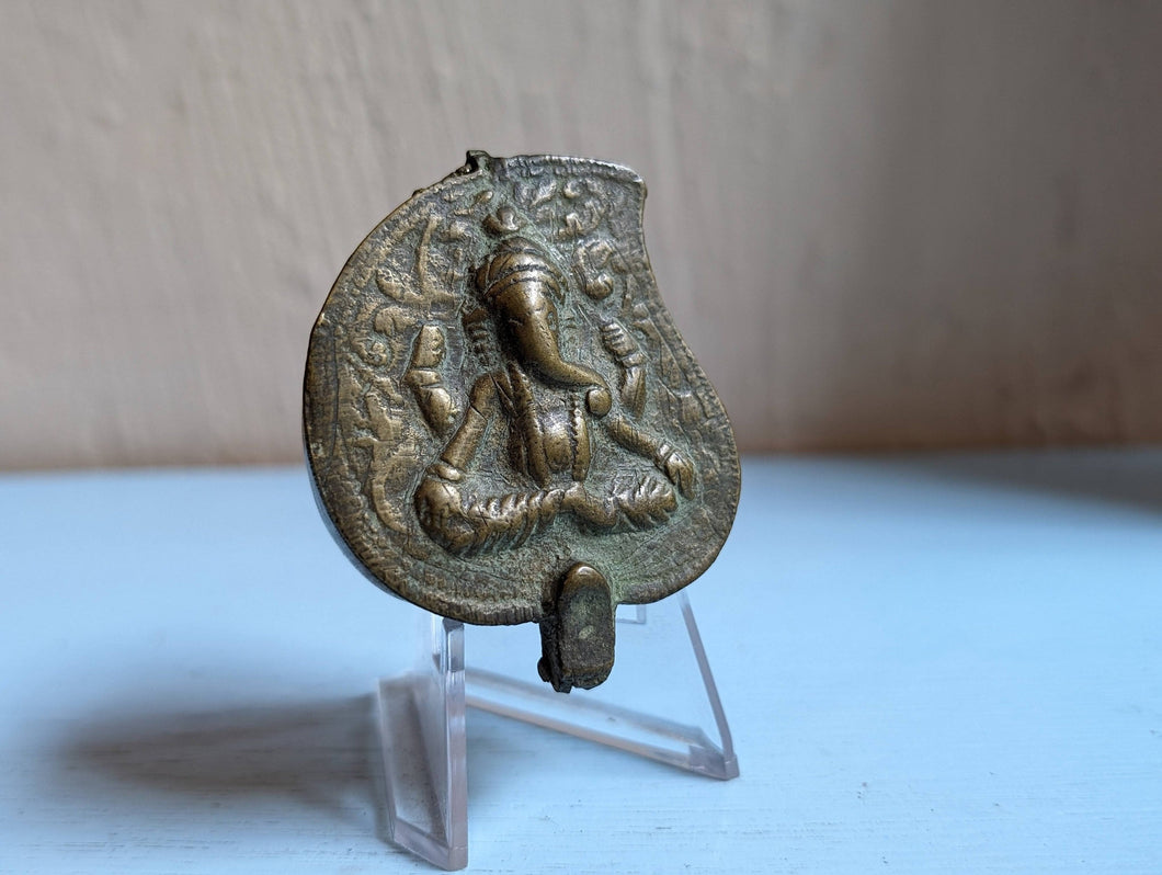 Antique Brass South Indian Bindi Box Container - Ganesh