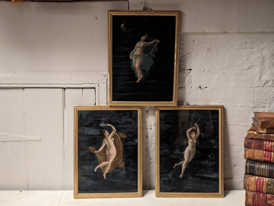 Set of 3 Italian Oil Nude Godess Paintings
