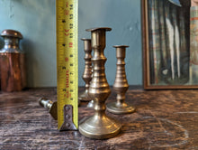 Load image into Gallery viewer, 3 Pairs of Small Antique Brass Candlesticks
