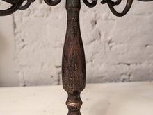 Load image into Gallery viewer, Antique Turned Wood and Brass 5 Brand Candelabra Candlestick Candle Holder
