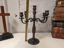 Load image into Gallery viewer, Antique Turned Wood and Brass 5 Brand Candelabra Candlestick Candle Holder
