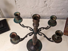 Load image into Gallery viewer, Antique Turned Wood and Brass 5 Brand Candelabra Candlestick Candle Holder
