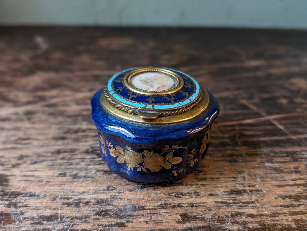 Antique Victorian Blue Porcelain Pill Box