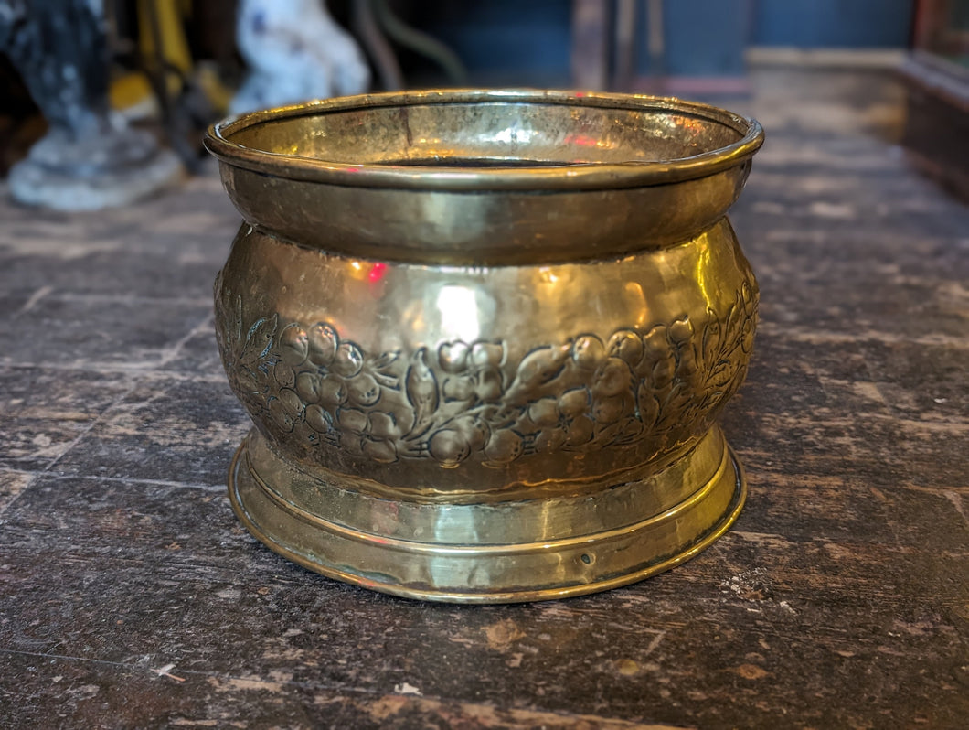 Antique Victorian Embossed Brass Planter Jardiniere