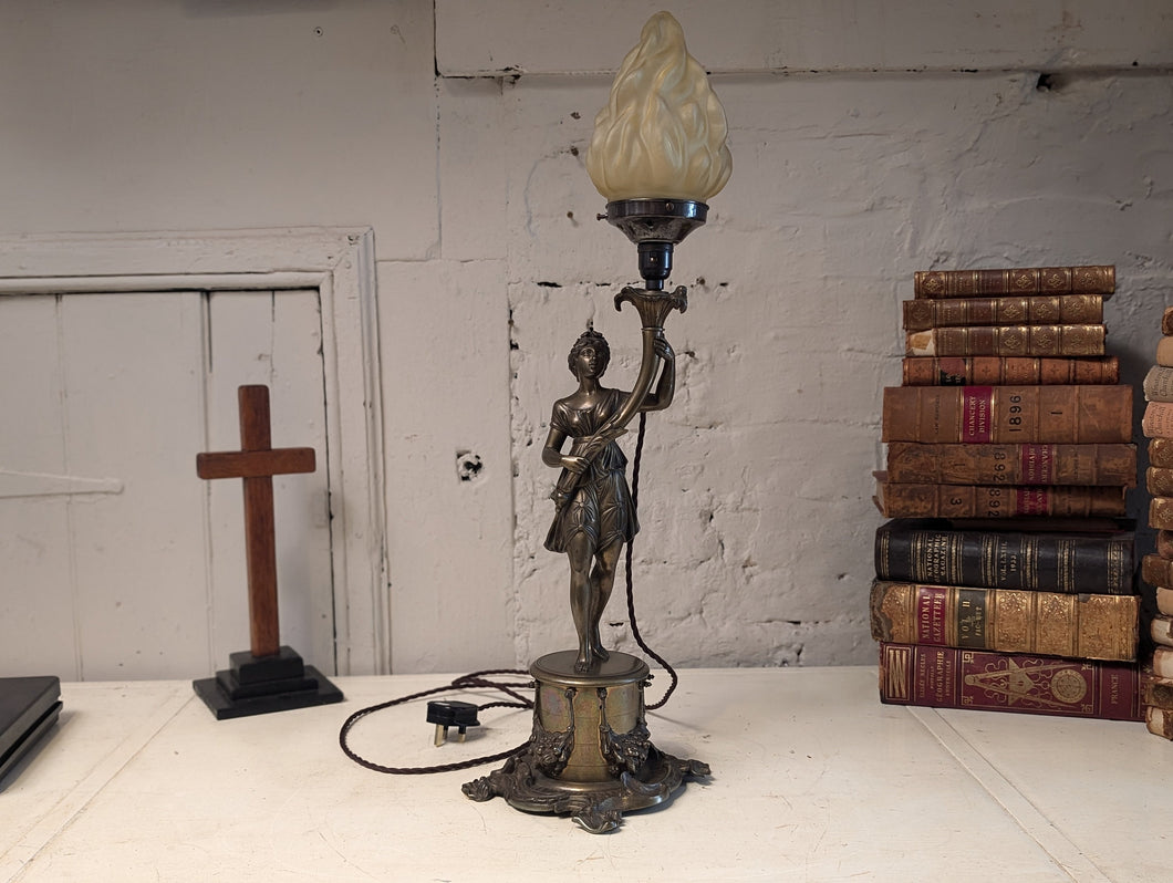 Antique Art Nouveau Figural Torchiere Table Lamp