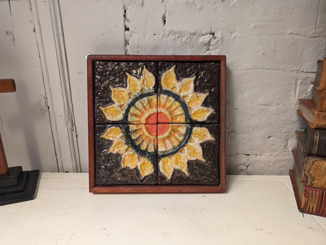 1970's Scandnavian Framed Tile Art Wall Hanging