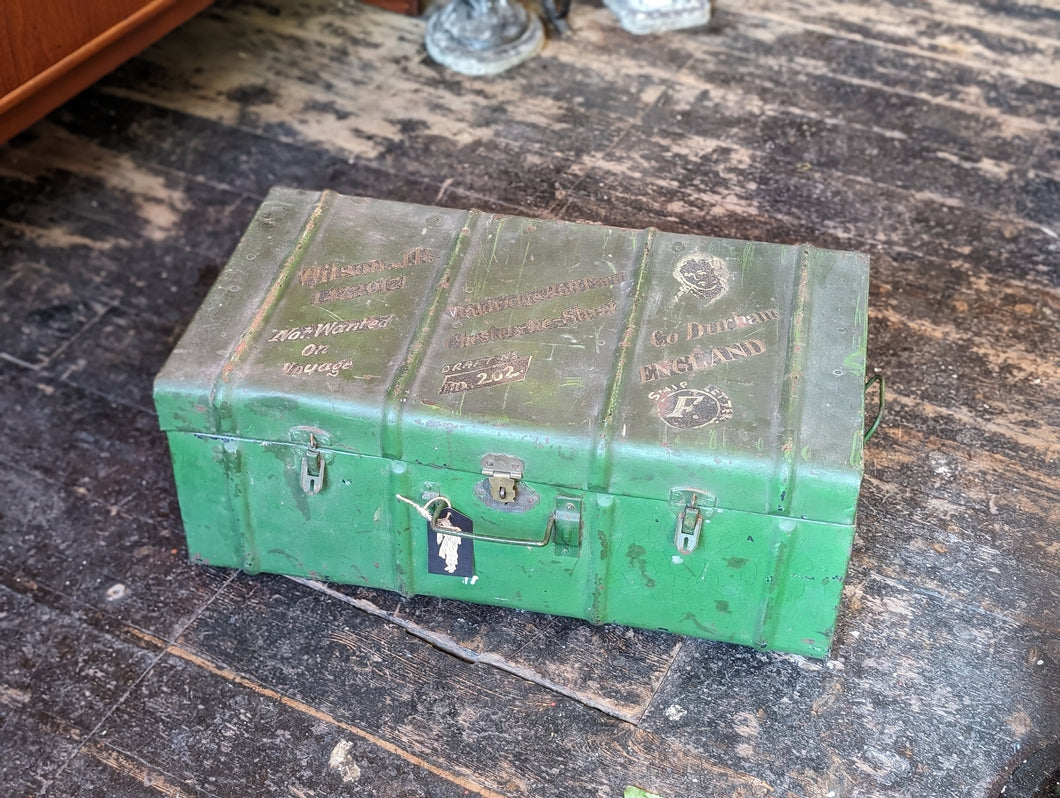 1930's Vintage Painted Metal Steamer Trunk