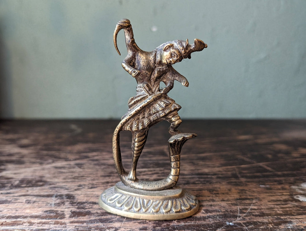 Vintage Indian Kaliya Naga Krishna Brass Statue Figurine