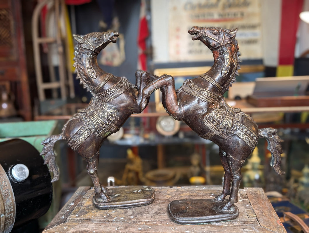 Vintage Pair of Large Bronze Horse Sculptures