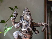 Load image into Gallery viewer, Antique Indian Dancing Ganesha Silvered Bronze Statue Figurine
