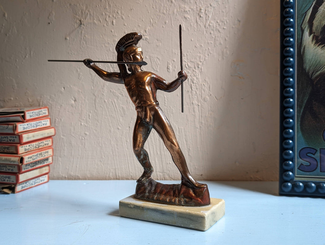 Vintage Roman Gladiator Copper Plated Spelter Sculpture